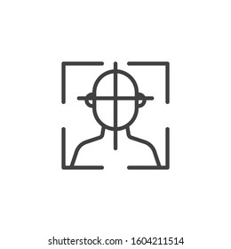 Biometric face identification line icon. Facial recognition linear style sign for mobile concept and web design. Face ID scan outline vector icon. Cyber protection symbol, logo illustration. 