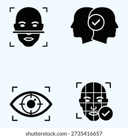Biometric Face and Iris Recognition Scan Icon Set for Digital Identity Verification