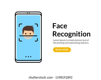Biometric face recognition on smartphone. Facial scan security system technology. Face authentication identification.