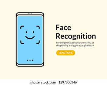 Biometric face recognition on smartphone. Facial scan security system technology. Face authentication identification.
