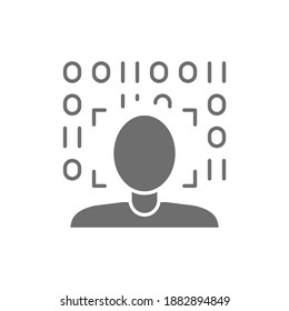 Biometric face verification scan grey icon. Isolated on white background