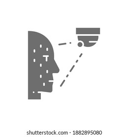 Biometric face verification, face scanning grey icon.