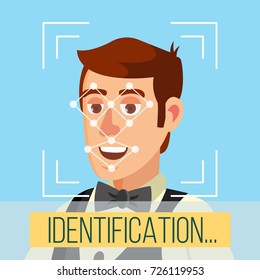 Biometric Facial Identification Vector. Mobile App For Face Recognition. High-tech Technology Illustration
