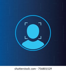 Biometric facial recognition, face scan system icon. Cyber security concept.