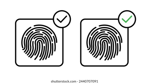 Biometric Fingerprint Authentication Icons. Security Scan and Personal Identification Symbols
