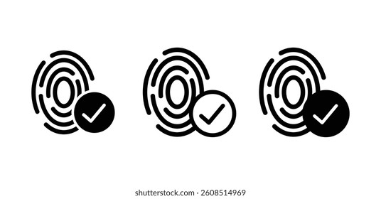 Biometric Fingerprint Authentication Icons Set Digital Security Checkmarks Vector Design