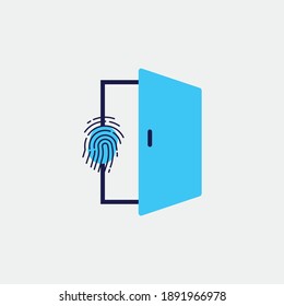 seguridad del icono vectorial de la puerta de huellas dactilares biométricas