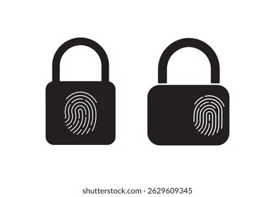 Biometric Fingerprint Lock Icon - Fingerprint Padlock Icon Vector Set
