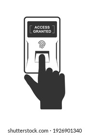 Biometric fingerprint security icon. Access control system scan illustration. Person's hand with finger on a scanner.