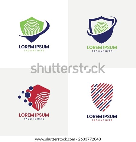 Biometric fingerprint shield security logo design modern concept for cyber tech protection