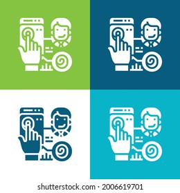 Biometría plana de cuatro colores conjunto mínimo de iconos