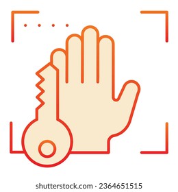 Biometric hand scanning and key flat icon. Hand biometric scan red icons in trendy flat style. Palmprint idendification gradient style design, designed for web and app. Eps 10