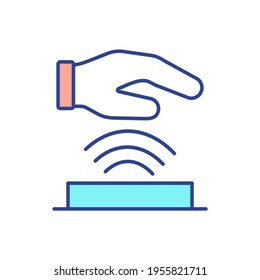 Biometric handscanner RGB color icon. Palm vein scan. Unique encrypted code. Palmprint and tenprint captures. Biological data measurement. Biometric scanning machine. Isolated vector illustration