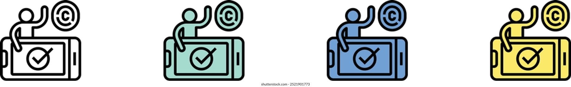 biometrisches Symbol. Kontur, Design im grünen, blauen und gelben Stil einzeln auf weißem Hintergrund
