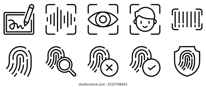 Biometrisches Symbol Set Secure Line Style Collection für Identität und Authentifizierung