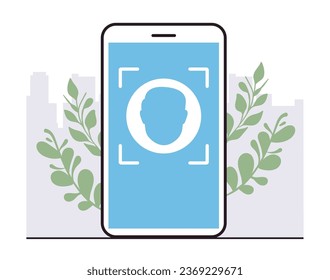 Biometric ID face verification access recognition facial scan concept. Vector flat graphic design illustration
