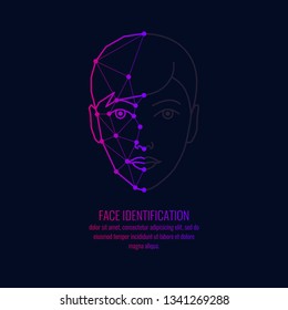 Biometric identication of a person. Vector graphics of a girls head.