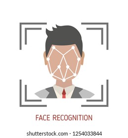 Biometric identification and face recognition system concept. Trendy flat design.