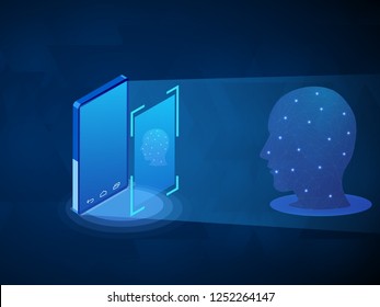 Biometric identification or Facial recognition system concept.