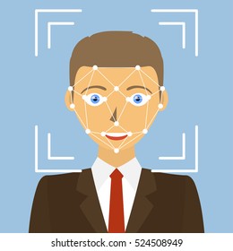 Identificación biométrica. Concepto del sistema de reconocimiento facial. Ilustración del vector