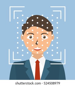 Biometric identification. Facial recognition system concept. Vector illustration