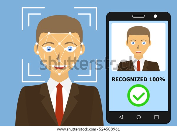 生体認証id 顔認識システムのコンセプト 顔認識用モバイルアプリ ベクターイラスト のベクター画像素材 ロイヤリティフリー