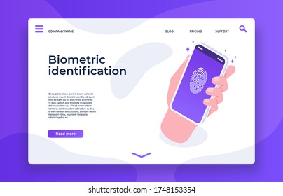 Biometric identification fingerprint, security sensor biometric, scan information, identification to access, vector illustration