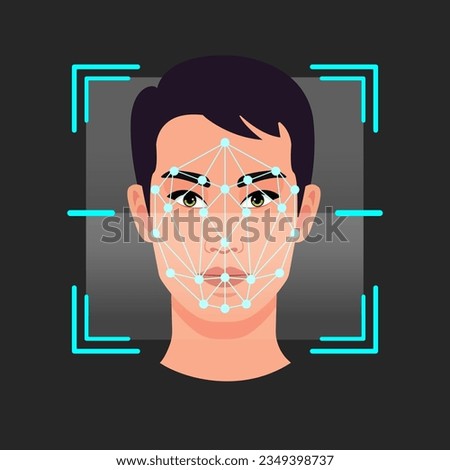 Biometric identification, futuristic cyber security, scanning and facial detection. Authentication by facial recognition, Security system.