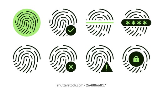 Icono de Identificación biométrica con verificación de huellas dactilares, protección de Contraseña y símbolo de escaneo