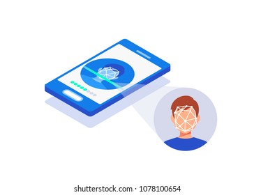 Biometric identification.  Mobile app for face recognition. Facial recognition system concept. 