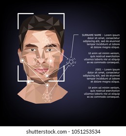 Biometric identification on face, in the style of low poly. Vector illustration.