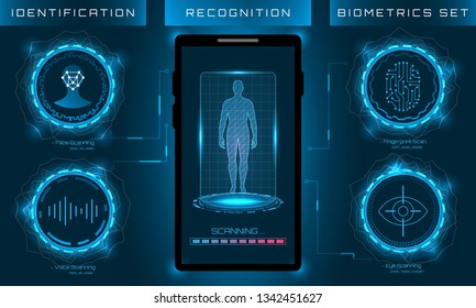 Biometric Identification Personality, Scanning Modern Access Control, Technology Recognition (Authentication) System Concept - Illustration Vector