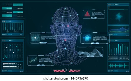 Biometric identification personality, scanning modern access control, technology recognition (Authentication) system concept. The approval of the user or client authentication procedure. Vector 