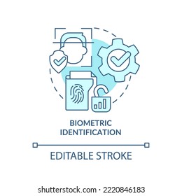 Biometric identification turquoise concept icon. Web wallet. Mobile banking security abstract idea thin line illustration. Isolated outline drawing. Editable stroke. Arial, Myriad Pro-Bold fonts used