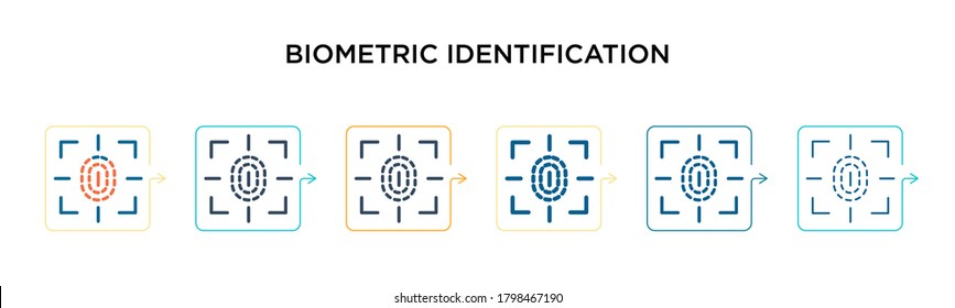 Biometric identification vector icon in 6 different modern styles. Black, two colored biometric identification icons designed in filled, outline, line and stroke style. Vector illustration can be