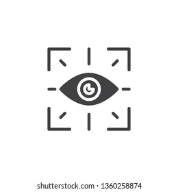 Biometric identification vector icon. Eye scan filled flat sign for mobile concept and web design. Retina eye scanner glyph icon. Cyber security symbol logo illustration. Pixel perfect vector graphics