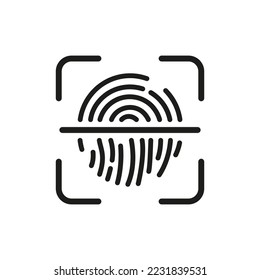 Biometric Identity Symbol. Fingerprint Identification Sign. Touch ID Line Icon. Finger Print Scanner Outline Icon. Isolated Vector Illustration.