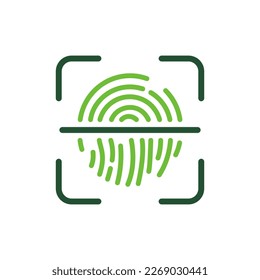 Biometric Identity Symbol. Fingerprint Identification Color Sign. Touch ID Line Icon. Finger Print Scanner with Lock Outline Icon. Isolated Vector Illustration.