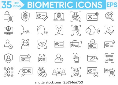 Biometric Line icon set.color icons. login, logout, password, key, lock, identification system, cyber security, privacy.Vector and illustrator set.