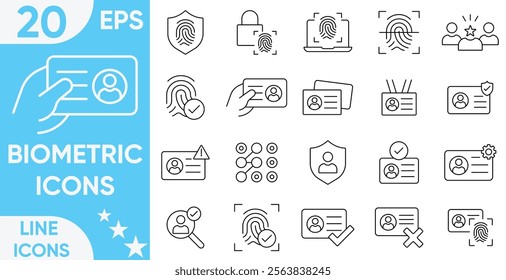 Biometric Line icon set.color icons. login, logout, password, key, lock, identification system, cyber security, privacy.Vector and illustrator set.