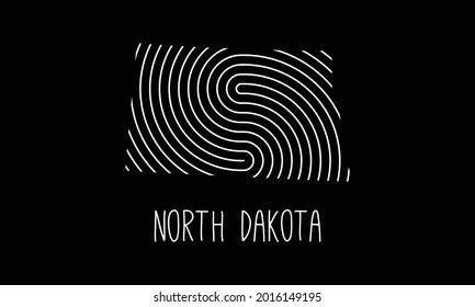 Biometric  Map Of North Dakota Filled with Fingerprint Pattern icon logo design Vector illustration symbol