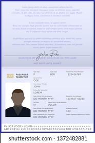 Biometric passport of Afro-American citizen