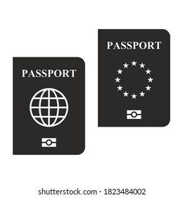 Biometric Passport Icon Set. Travel Document. Dual Citizen. Multiple Citizenship. Dual Nationality. Vector Icon Isolated On White Background.