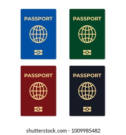 Biometric passport set isolated on white background. International identification document for travel flat vector illustration. Passport with biometric data. 