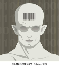 biometric passports on the forehead of the man