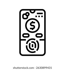 Biometrische Zahlungs-Authentifizierungs-Fintech-Linie Symbol Vektor. Fintech-Zeichen für die biometrische Zahlungsauthentifizierung. isoliertes Kontursymbol, schwarze Illustration