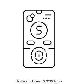 Autenticación de pago biométrico Vector de icono de línea de Fintech. Autenticación de pago biométrico Signo de Fintech. Contorno aislado Ilustración negra