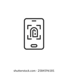 Biometric Payment line icon. linear style sign for mobile concept and web design. Fingerprint scanning phone outline vector icon. Secure digital transaction symbol, logo illustration. Vector graphics
