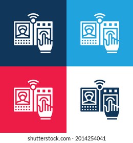 Reconocimiento biométrico azul y rojo cuatro colores conjunto de iconos mínimo