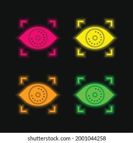 Biometrische Erkennung von vier Farben, die Neon-Vektorsymbol leuchten